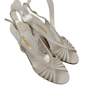 Maserati White Leather Sandal Slingback Heels Formal Dress Shoes Womens 10 N